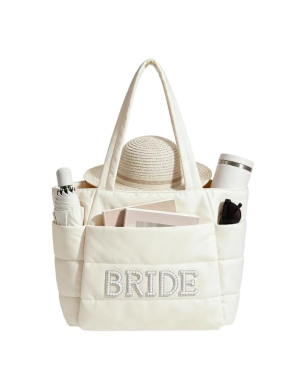 Bride Tote Bag Nylon Lightweight Puffer Handbag Wedding Honeymoon Travel